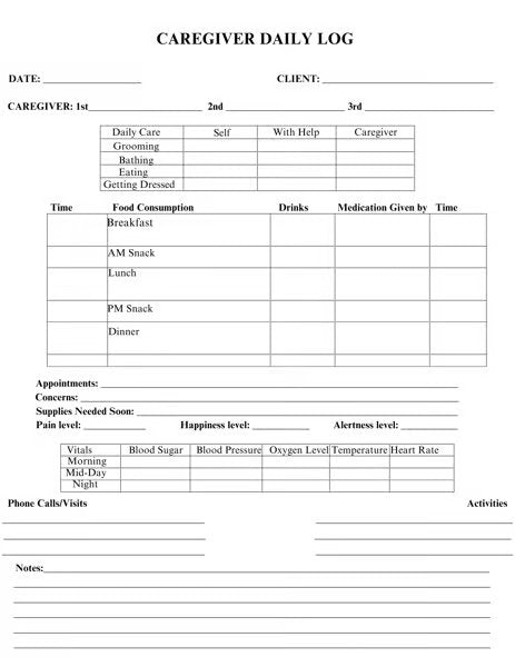 Daily Caregiver Log